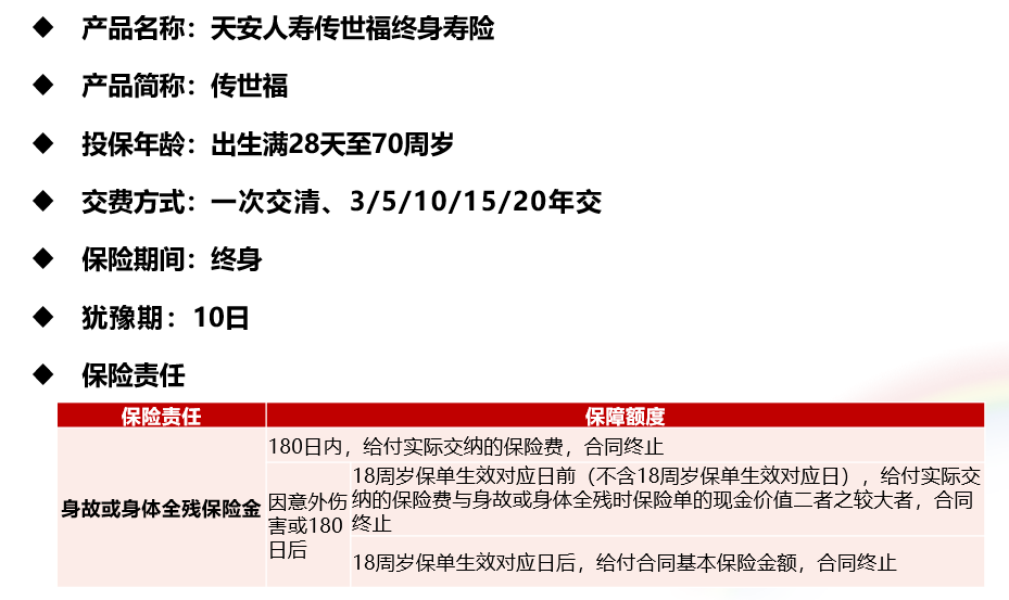 天安人寿传世福定额终身寿险